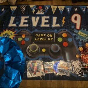 Level Up Birthday Party Banner - Blue and Black